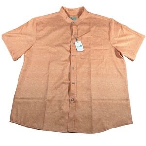 Royaura Button Up Shirt Mens XL Orange Short Sleeve Mandarin Collar Textured NEW